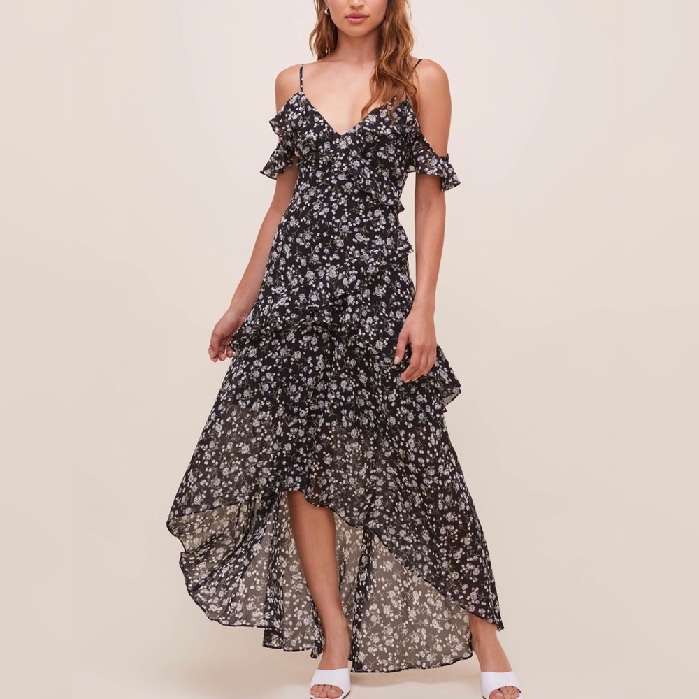 ASTR At First Sight Floral Tiered Ruffle High-Low Maxi Dress